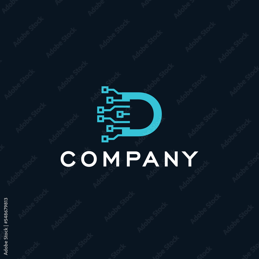 D Letter technology network computer Vector logo icon vector Template
