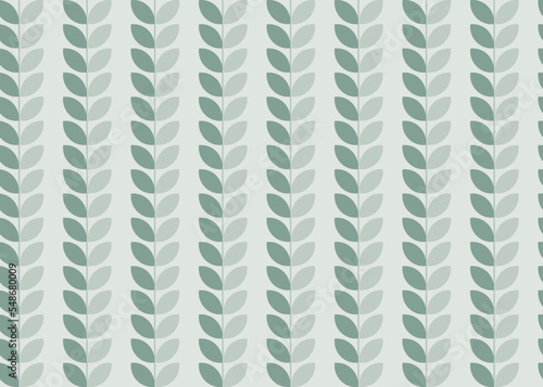 Stylized botanical seamless vector pattern. Folk art style background in repeat with vertical leave vines. 
