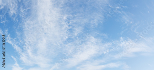 Blue day sky background with tiny clouds, panorama © millaf