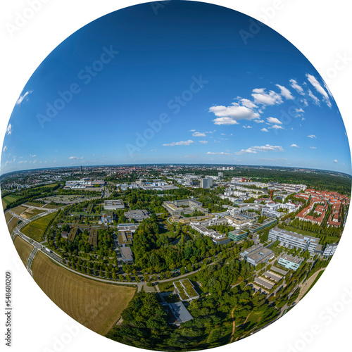 Augsburg - das Univiertel im Luftbild  Little Planet-Ansicht  freigestellt