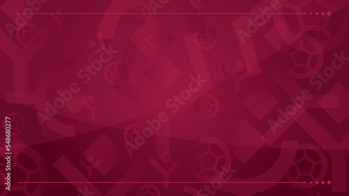 Football elements on a dark scarlet background with soccer ball for 2022 tournament and championship tables