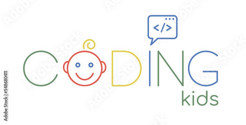 Children coding school branding idea. Vector illustration