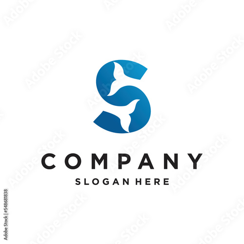 S intial whale tail creative unique logo design icon vector illustration