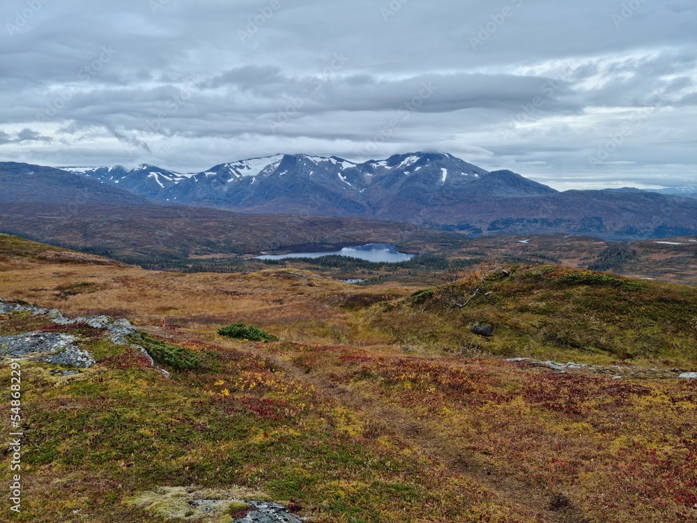 Majestic mountain overview over the landscape in Nordland, korgen, as seen from the Korgfjellet