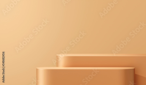 Gold podium product display 3d stage on empty background with luxury shelf scene pedestal platform or blank presentation golden stand advertising concept and elegant studio showcase premium banner.