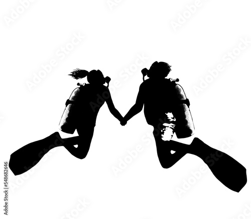 Scuba diver couple silhouette illustration