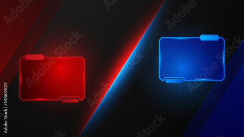 versus vs background with blue and red light, halftone, gradient color for game, battle, fight, competition, match, sport, contest, team, championship, combat, duel, tournament, and 3d effect