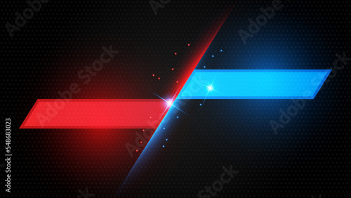 versus vs background with blue and red light, halftone, gradient color for game, battle, fight, competition, match, sport, contest, team, championship, combat, duel, tournament, and 3d effect