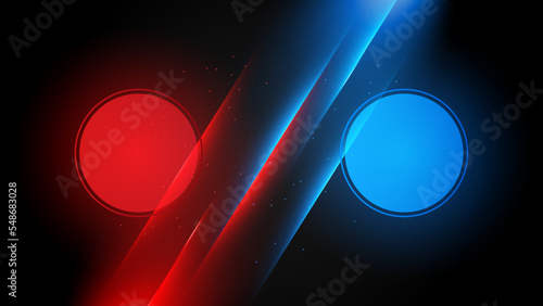 versus vs background with blue and red light, halftone, gradient color for game, battle, fight, competition, match, sport, contest, team, championship, combat, duel, tournament, and 3d effect