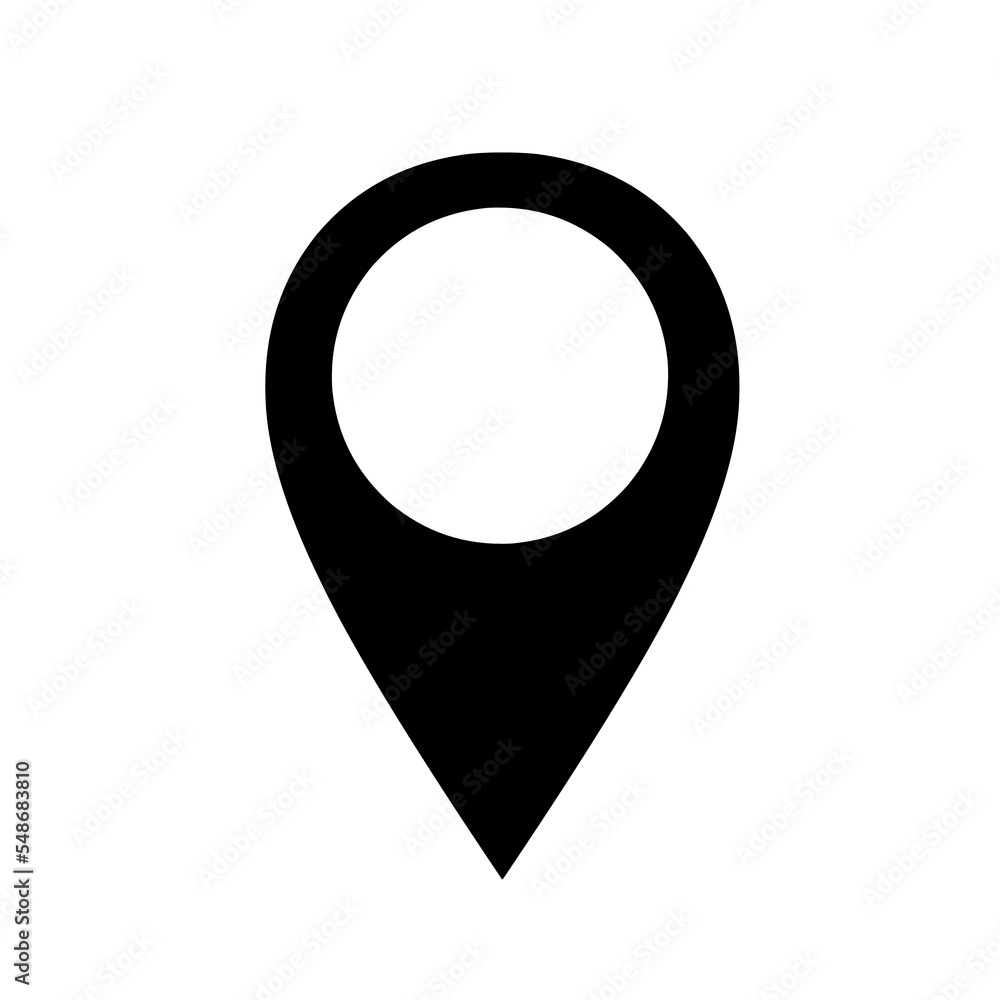 Pin icon vector in black on white background. Location, sign and navigation concept. Pin icon vector in black on white background. Location, sign and navigation concept.