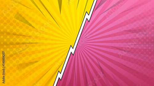 Versus screen. Fight backgrounds against each other. Red pink yellow orange versus vs background
