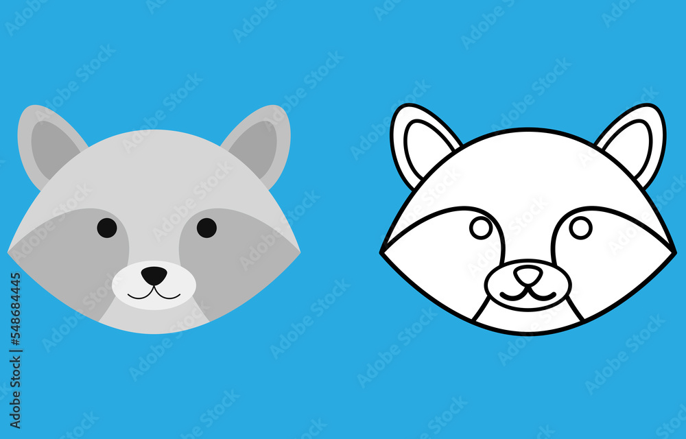 Raccoon face cartoon character. Cute outline raccoon animal face ...