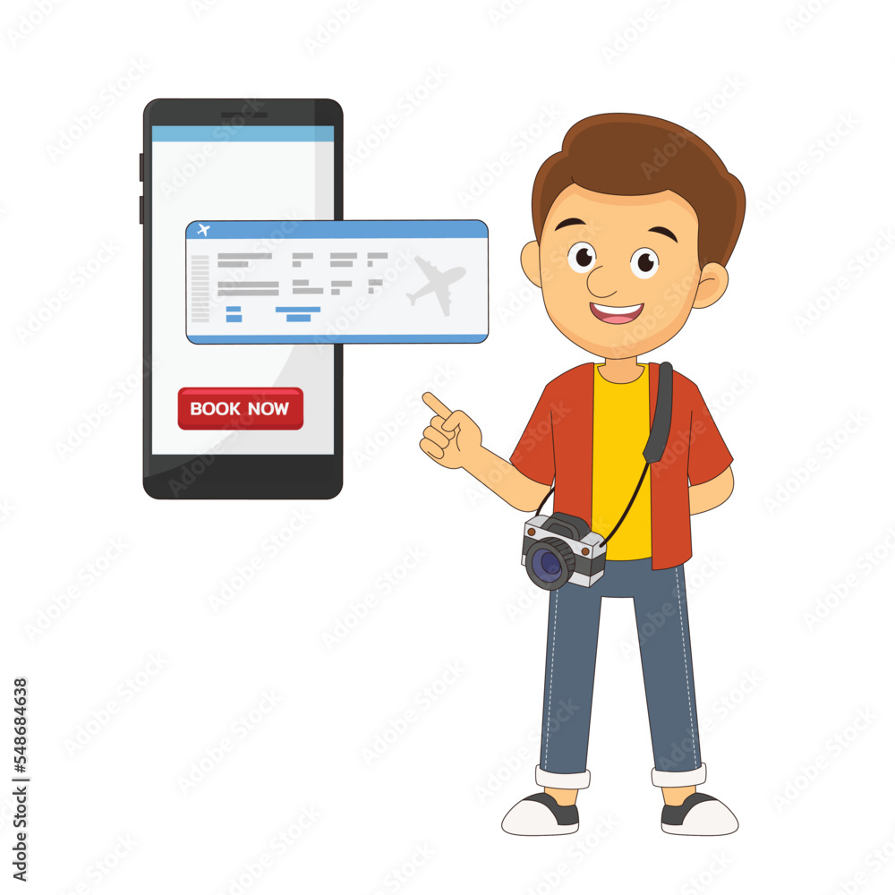 Online travel booking concept with tourist Online travel booking concept with tourist