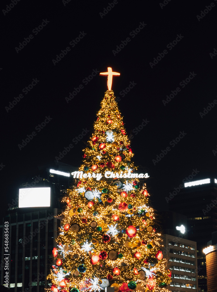 Fototapeta premium Shining Christmas Tree in Seoul, Korea