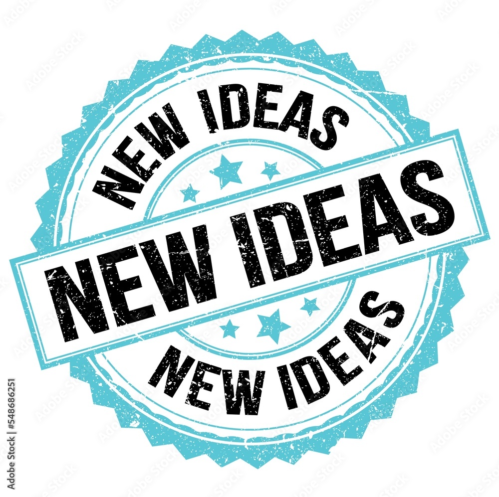 Obraz premium NEW IDEAS text on blue-black round stamp sign