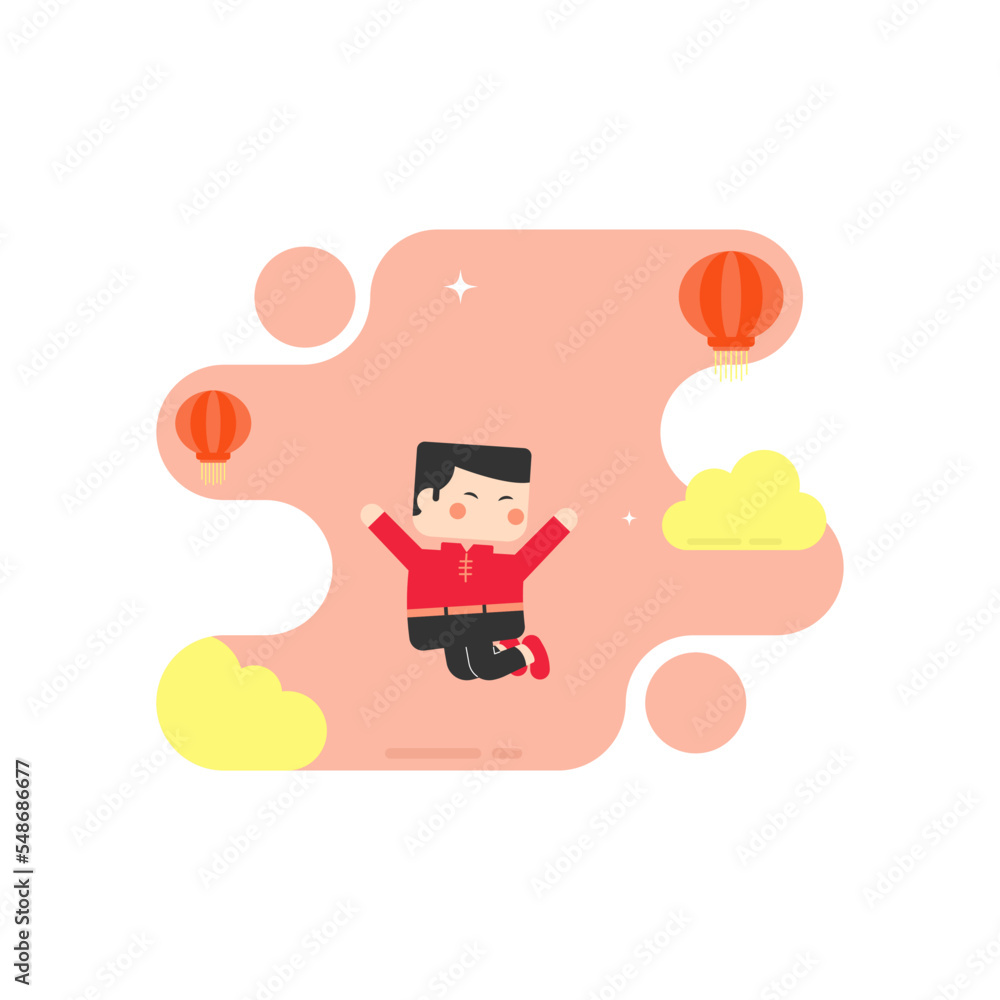 flat illustration of a Chinese boy flat illustration of a Chinese boy