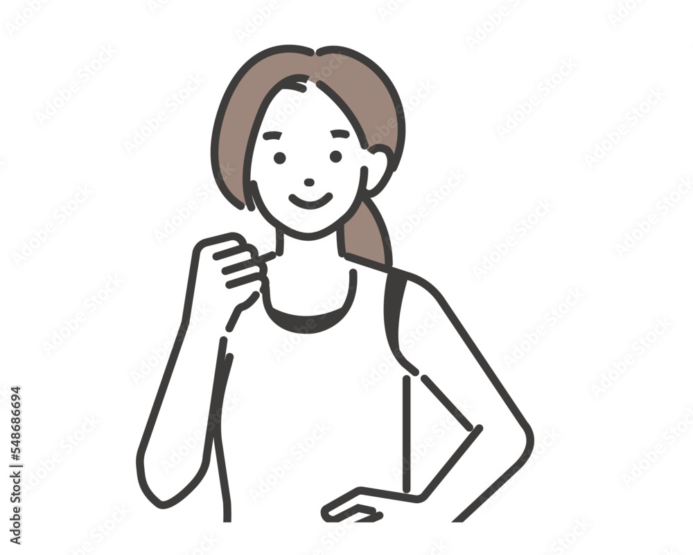 ガッツポーズをする、インストラクターの女性のベクターイラスト素材／ダイエット／筋トレ／パーソナルトレーニング
