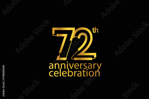 72 year anniversary celebration abstract style logotype. anniversary with gold color isolated on black background  vector design for celebration vector