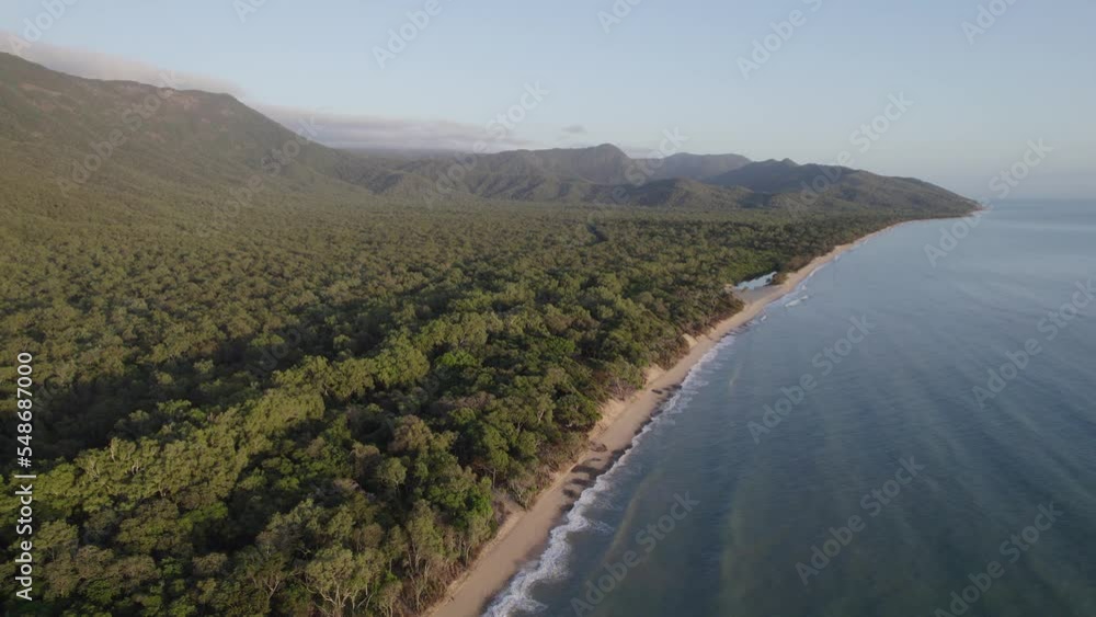 Tranquil Seascape At Wangetti Beach In North Queensland, Australia - drone shot Tranquil Seascape At Wangetti Beach In North Queensland, Australia - drone shot