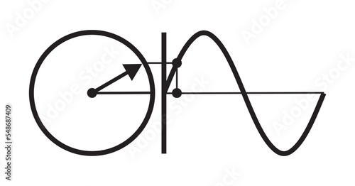 Symbol of phasor diagram of a sinusoidal waveform, vector illustration flat icon of physics