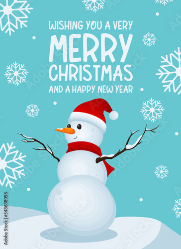 Snowman, Merry Christmas. Vector illustration
