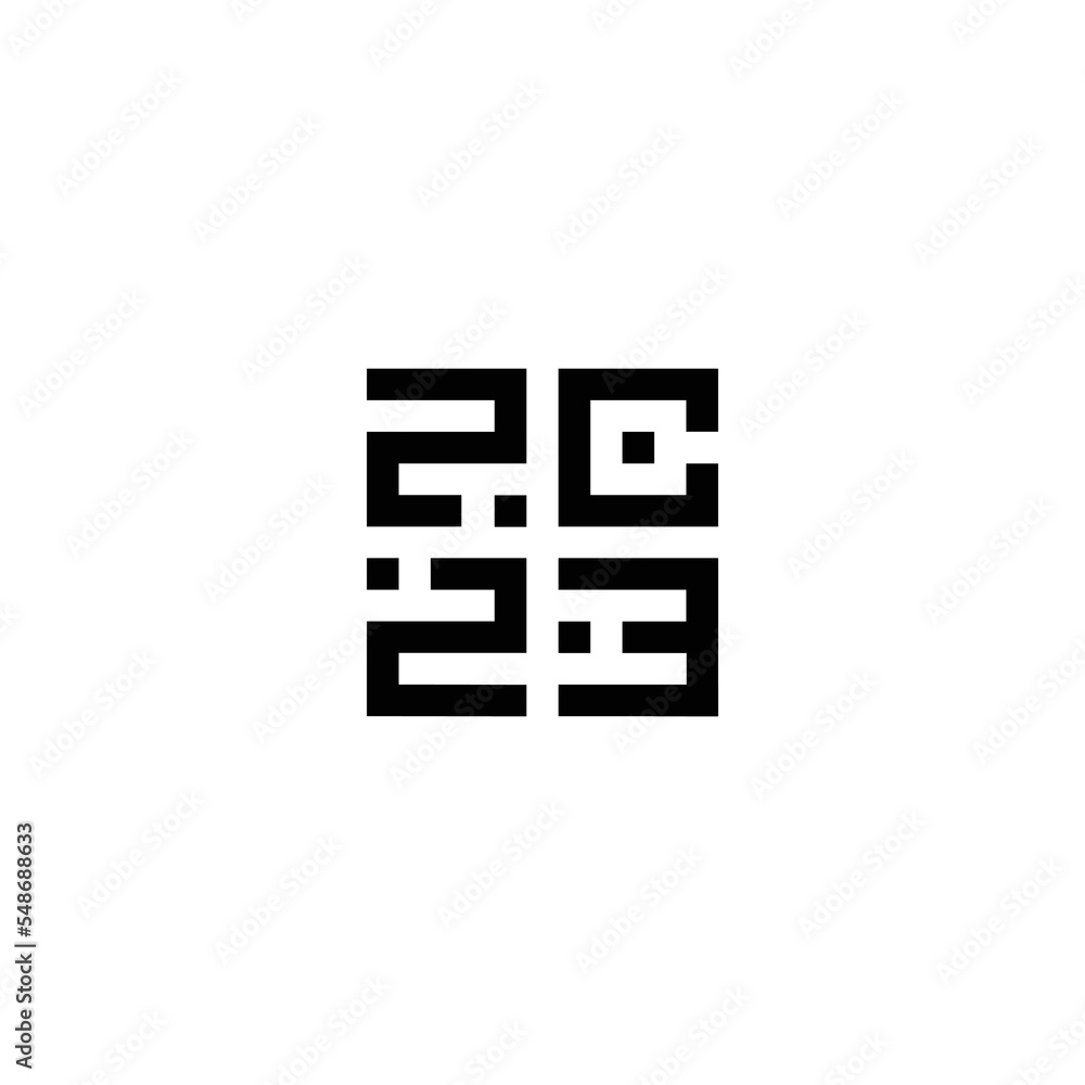 Happy New Year 2023 logo text design. Vector modern geometric minimalistic text with black numbers. Isolated on white background. Concept design. The Year Of The Water Rabbit Happy New Year 2023 logo text design. Vector modern geometric minimalistic text with black numbers. Isolated on white background. Concept design. The Year Of The Water Rabbit