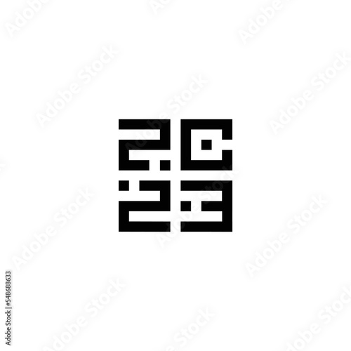 Happy New Year 2023 logo text design. Vector modern geometric minimalistic text with black numbers. Isolated on white background. Concept design. The Year Of The Water Rabbit