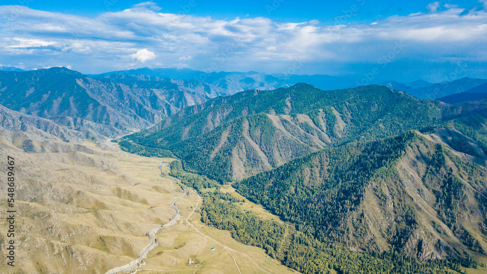 Altai mountain landscape from a bird's-eye view.