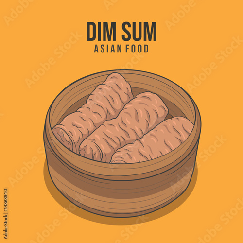 Asian food. Chinese food dim sum on bamboo plate