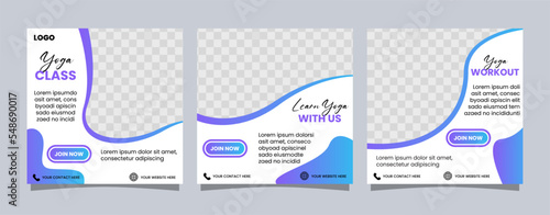 Yoga class social media post template. Modern banner template for international yoga day or yoga class promotion