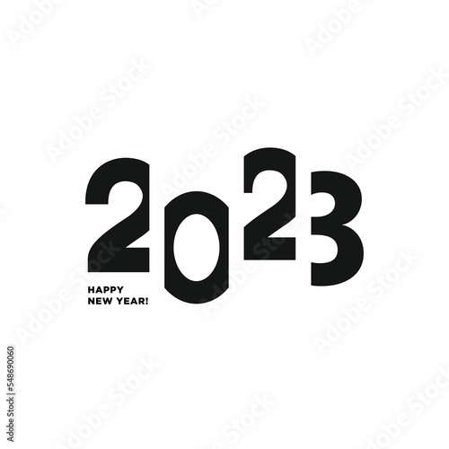 Happy New Year 2023 logo text design. Vector modern geometric minimalistic text with black numbers. Isolated on white background. Concept design. The Year Of The Water Rabbit