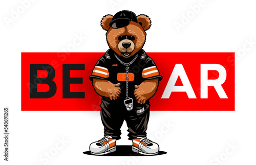 Bear in orange prison clothes arrested isolated on a white background. Vector illustration