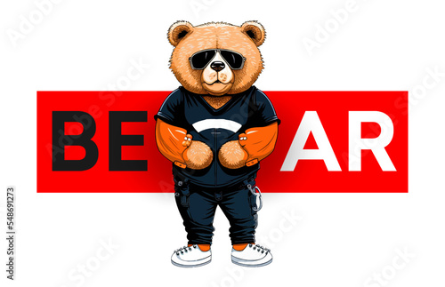 Bear in orange prison clothes arrested isolated on a white background. Vector illustration