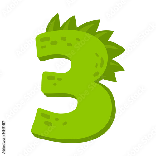 Colorful number three with dinosaur spikes vector illustration. Figures for funny card, game or invitation on white background