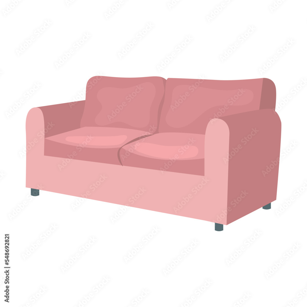 Soft double sofa. Modern house or office furniture cartoon vector illustration. Design elements, couch, table, chair for home, bedroom or living room Soft double sofa. Modern house or office furniture cartoon vector illustration. Design elements, couch, table, chair for home, bedroom or living room