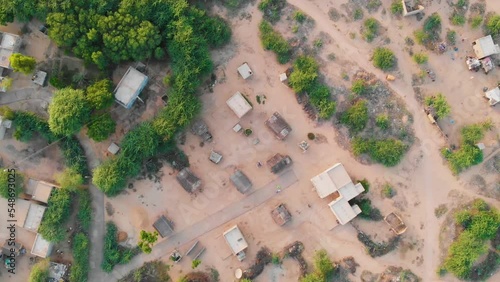 Aerial rotating shot of village  in Sindh. Rural Village In Sindh. Dolly Back. Aerial Dolly Back
 photo