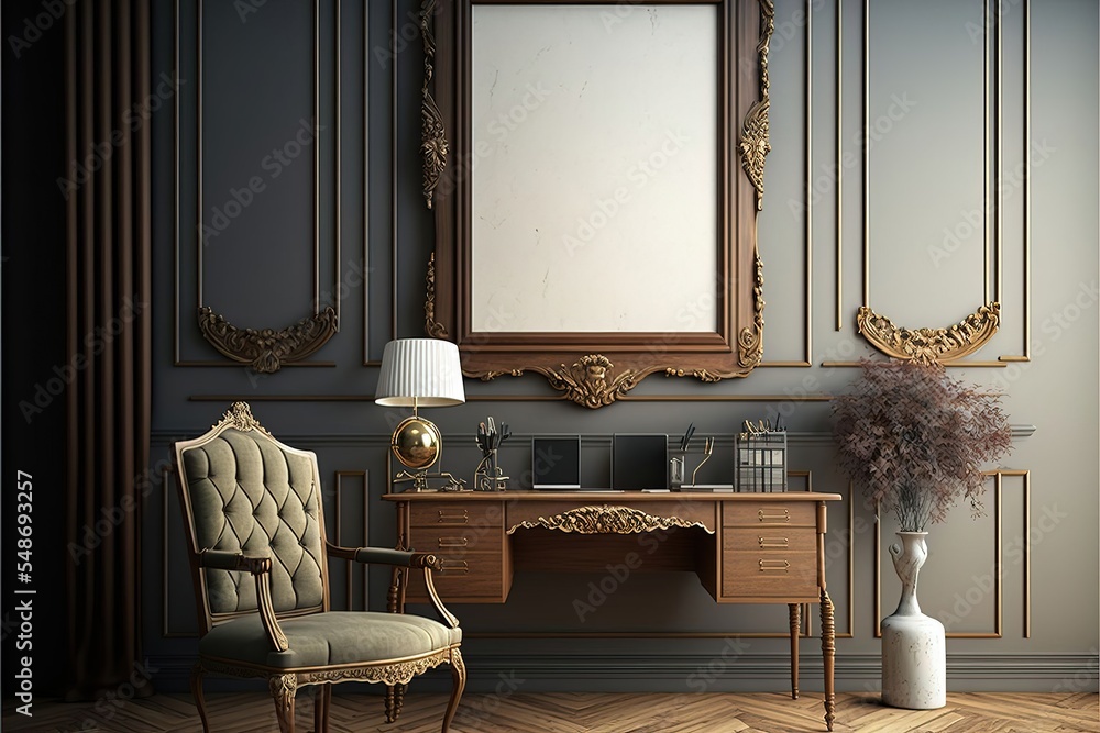 vintage home office interior background Stock Illustration | Adobe Stock