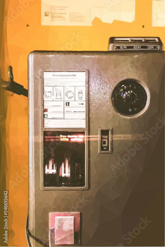 Deutsche historische Telefonzelle von innen. Telefonapparat mit Wählscheibe und Einwurfschlitz. Vektor in Low Poly Art. 