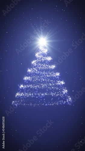 Blue Sparkles Christmas Tree Animated Card. Vertical resolution animated card with Christmas wishes.
