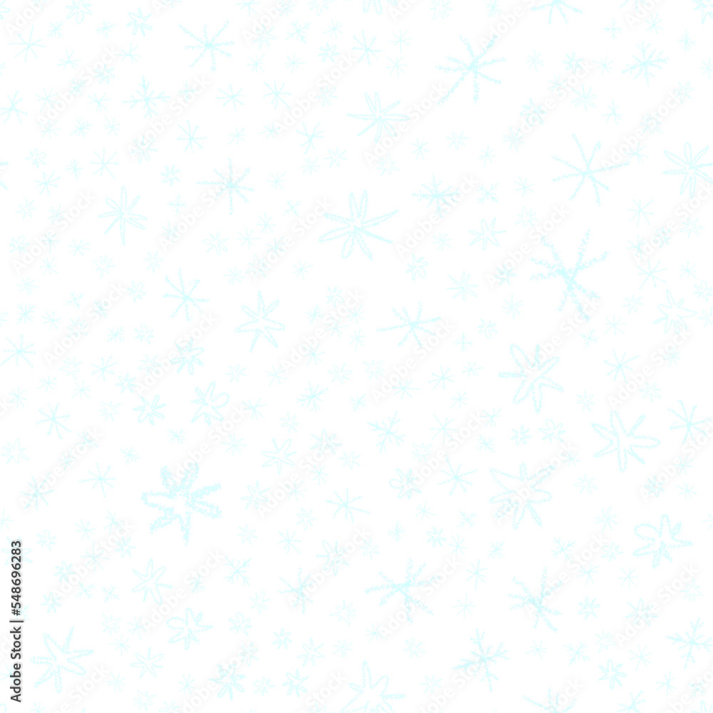 Fototapeta premium Hand Drawn Snowflakes Christmas Seamless Pattern. Subtle Flying Snow Flakes on chalk snowflakes Background. Amazing chalk handdrawn snow overlay. Brilliant holiday season decoration.