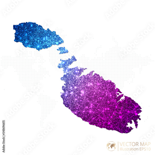 Malta map in geometric wireframe blue with purple polygonal style gradient graphic on white background. Vector Illustration Eps10.