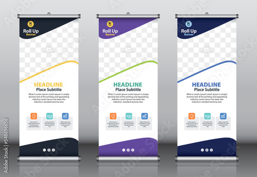 Roll up banner design template vector, abstract background, modern x-banner, rectangle size