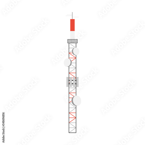 tall and thin Antenna tower with satellite dishes vector illustration. Radio, communication or telecom transmission tower, internet, television