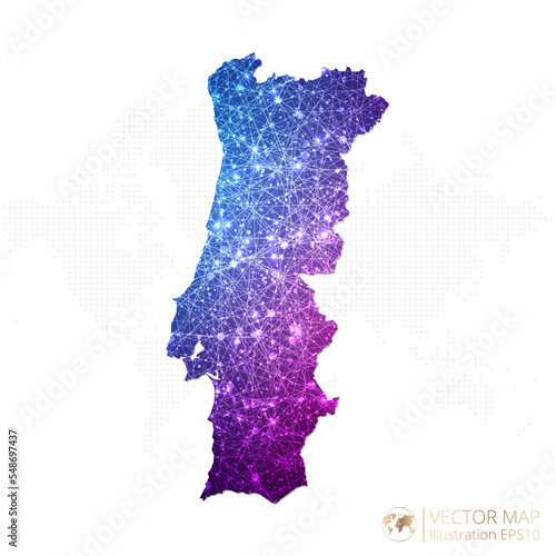 Portugal map in geometric wireframe blue with purple polygonal style gradient graphic on white background. Vector Illustration Eps10.