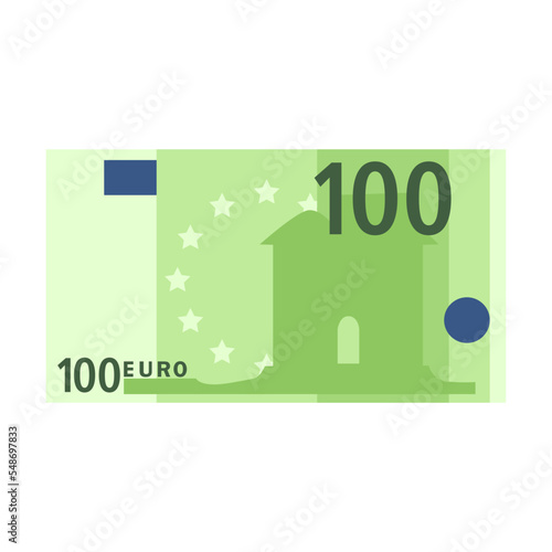 Simple icon of 100 euro banknote for wallet isolated on white background. Cartoon money of bank in Europe flat vector illustration. Cash