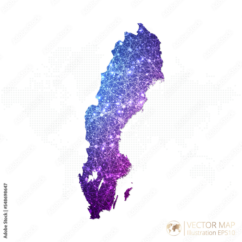 Sweden map in geometric wireframe blue with purple polygonal style gradient graphic on white background. Vector Illustration Eps10.