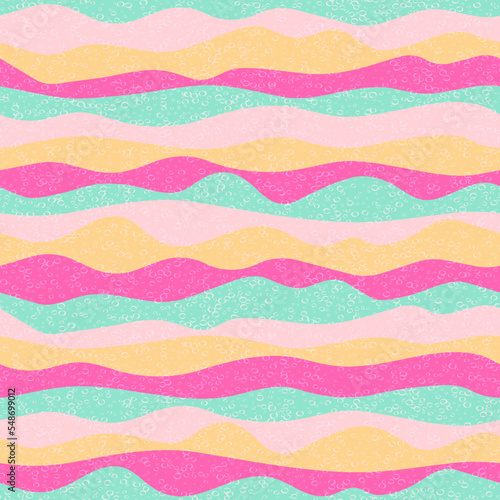 Curve multicolor wave stripes flow vector seamless pattern.