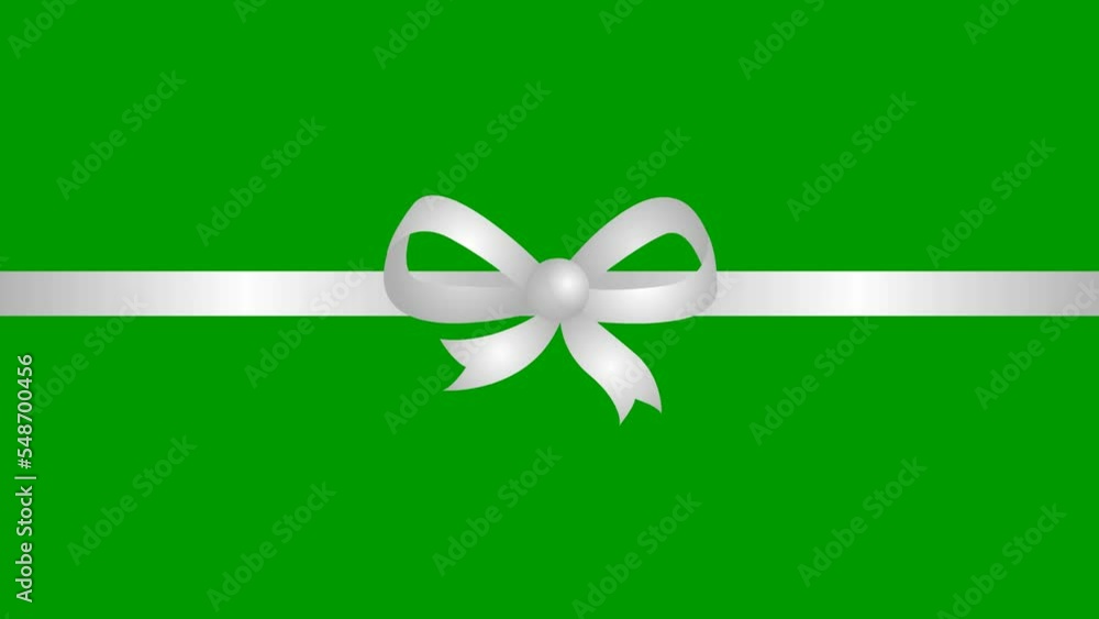 Animated silver ribbon with a bow. Vector illustration isolated on the green background. Animated silver ribbon with a bow. Vector illustration isolated on the green background.