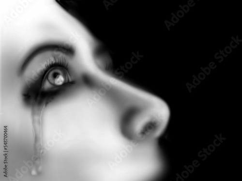 Black and White Portrait of a Woman Crying