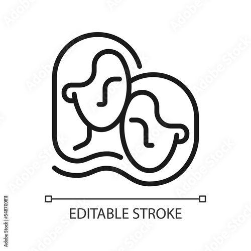 Twins pixel perfect linear icon. Constellation sign. Element of modern zodiac system. Dual personality. Thin line illustration. Contour symbol. Vector outline drawing. Editable stroke. Arial font used